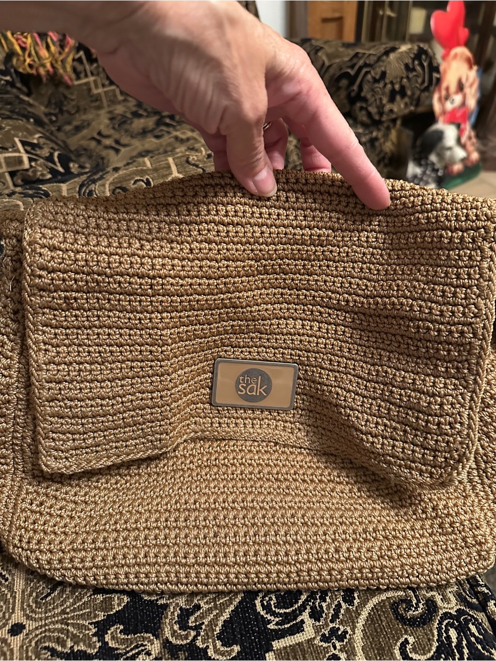 The Sak Tan Woven Fold-Over Clutch